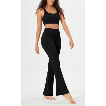 ODODOS Cloud Feeling Flared Yoga Pants with Back Pocket for Women, High Waist Casual Bootleg Lounge Pants, 30" Inseam, Black, Large