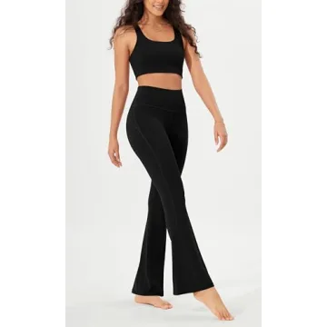 ODODOS Cloud Feeling Flared Yoga Pants with Back Pocket for Women, High Waist Casual Bootleg Lounge Pants, 30" Inseam, Black, Large