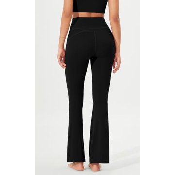 ODODOS Cloud Feeling Flared Yoga Pants with Back Pocket for Women, High Waist Casual Bootleg Lounge Pants, 30" Inseam, Black, Large