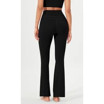 ODODOS Cloud Feeling Flared Yoga Pants with Back Pocket for Women, High Waist Casual Bootleg Lounge Pants, 30" Inseam, Black, Large