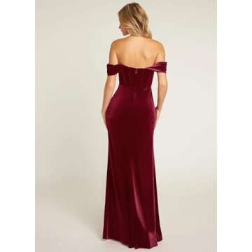 benoui Women’s Velvet Corset Formal Wedding Guest Dress Off Shoulder Elegant Pleated Long Bridesma...