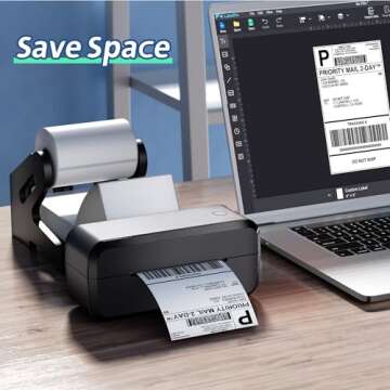 Label Holder, Thermal Label Holder for Rolls and Fan-Fold 4x6 Labels, Shipping Desktop Label Printer Accessory Supplies for Home, Office Sticker Dispenser for Holographic (Black)