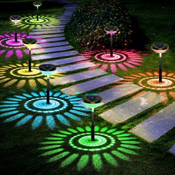 Bright Solar Pathway Lights 6 Pack,Color Changing+Warm White LED Solar Lights Outdoor,IP67 Waterproo...