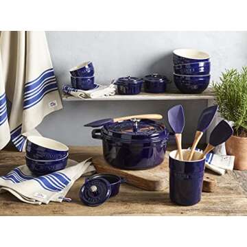 STAUB Ceramics Dutch Oven 3-piece Mini Round Cocotte, Dark Blue