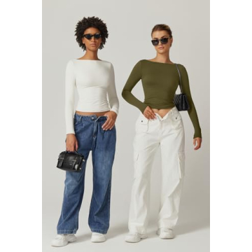 QINSEN Long Sleeve Tee Shirt for Women with Open Back