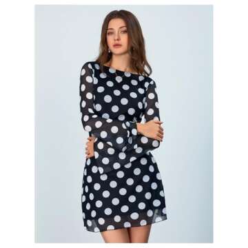 MakeMeChic Women's Leopard Print Dress Y2k Backless Mesh Bell Sleeve Mini Cheetah Print Dress Polka Dots Black Small