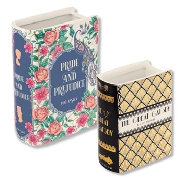 Steel Mill & Co Book-Shaped Ceramic Decorative Vases Bundle - The Great Gatsby & Pride and Prejudice