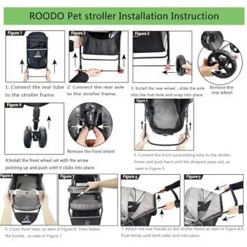 ROODO 3 Wheel Pet Stroller Best Lightweight Foldable Compact Portable Jogger All Terrain Travel Pet Gear Puppy Kitty Stroller for up to 30lbs Medium/Small Dogs and Cats(Cationic ash)