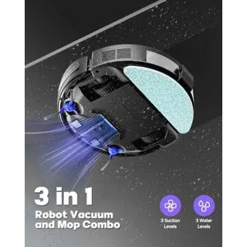 Pureatic V3 Robot Vacuum and Mop, 3 in 1 Robot Vacuum Cleaner, Self-Charging Robotic Vacuum, 120 Min Runtime, 5000Pa Suction, 2.99" Thin, Support 2.4GWifi/ Alexa/App, for Pet Hair,Carpet,Hard Floor