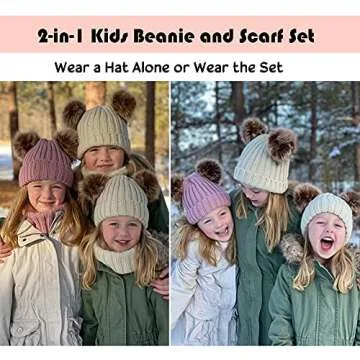 Simplicity Toddler Winter Hat 2-in-1 Beanie Hat Scarf Set for Boys Girls Kids Knitted Fleece Lined B...