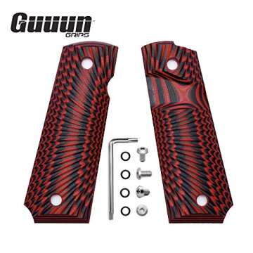 Guuun 1911 Grips G10 Full Size 1911 Grip Ambi Safety Cut Big Scoop Sunburst Texture - Red