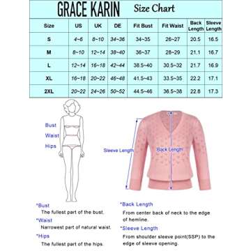 GRACE KARIN Women's 3/4 Sleeve Cropped Bolero Shrugs Button Down Cardigan Open Front Knit Lightweight Sweaters White L