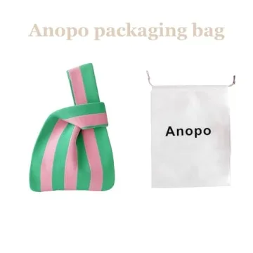 Anopo Women's Knotted Wristlet Knitted Bag Aesthetic Crochet Tote Bag Small Wrist Bag Sleeve-Knot-Pouch Striped Pink Green