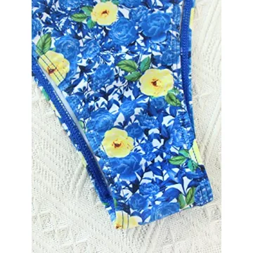 Floerns Women's Floral Frill Trim Underwire High Cut Two Piece Bikini Swimsuit Blue M