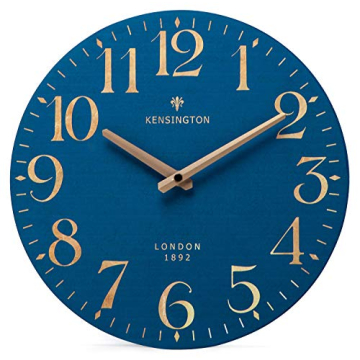 NIKKY HOME 12" Navy Blue Wooden Wall Clock - Battery Operated, Silent Design