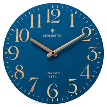 NIKKY HOME 12" Navy Blue Wooden Wall Clock - Battery Operated, Silent Design