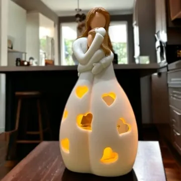 Gifts for Mom from Daughter, Mothers Day Present - Candleholder Statue W/Flickering LED - Birthday Gift for Daughters, Christmas Moms Unique Gift Ideas, +Greeting Card, Seasonal Décor (Light Brown)