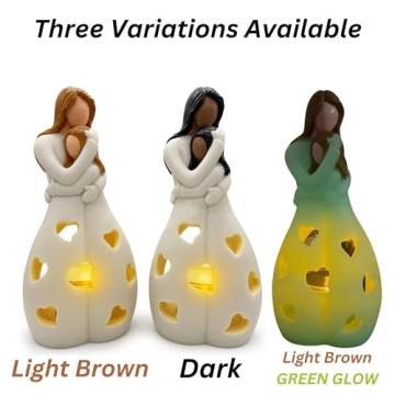 Gifts for Mom from Daughter, Mothers Day Present - Candleholder Statue W/Flickering LED - Birthday Gift for Daughters, Christmas Moms Unique Gift Ideas, +Greeting Card, Seasonal Décor (Light Brown)