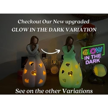 Gifts for Mom from Daughter, Mothers Day Present - Candleholder Statue W/Flickering LED - Birthday Gift for Daughters, Christmas Moms Unique Gift Ideas, +Greeting Card, Seasonal Décor (Light Brown)