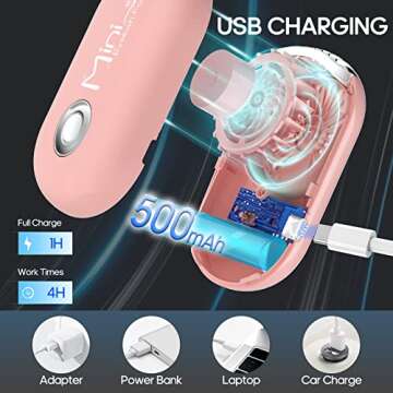 Buqikma Mini Lash Fan - Portable Eyelash Fan Air Conditioning Blower Lash Fan Dryer for Eyelash Extensions Type C Rechargable Mini Blow Dryer for Nail Extension(Pink)