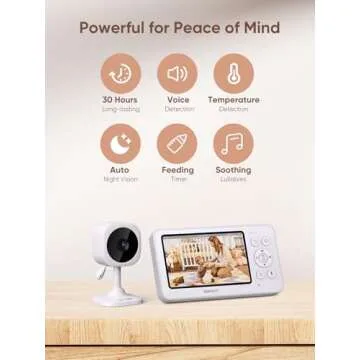 bonoch 4.3" Baby Monitor, 720p Baby Monitor with Camera and Audio, 4000mAh Battery Video Baby Monitor No WiFi, VOX Mode, 2 Way Audio, Auto Night Vision, 2X, 3X, 4X Zoom, Hack Proof