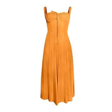 Women Sexy Corset Summer Dress Square Neck Sleeveless Slit Hem Backless Dress Lace up Flowy Sundress...