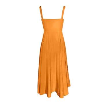 Women Sexy Corset Summer Dress Square Neck Sleeveless Slit Hem Backless Dress Lace up Flowy Sundress Floral Maxi Dress Spaghetti Strappy Vacation Dresses Orange