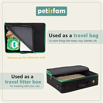 petisfam Portable Cat Travel Litter Box. No Leakage and Smell. One-Handed Carrying for Cats in Hotel, Car, Airplane