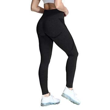 Aoxjox Workout Seamless Leggings for Women Smile Contour High Waisted Gym Yoga Pants Tights (Black Marl, Small)