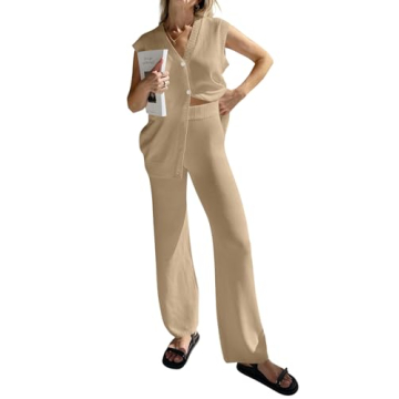 Tankaneo Womens 2 Piece Outfits Oversized Knit Loungewear Sweater Set 2024 Fall Trendy Casual Lounge...