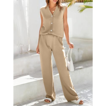 Tankaneo Women's Knit Loungewear Set for Fall Comfort