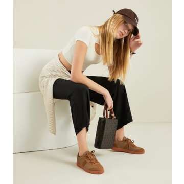 UBFEN Womens Fashion Sneakers Classic Retro Trainers Skate Shoes Casual Comfort Walking Footwear Tan Brown Size US 7.5