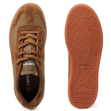 UBFEN Womens Fashion Sneakers Classic Retro Trainers Skate Shoes Casual Comfort Walking Footwear Tan Brown Size US 7.5
