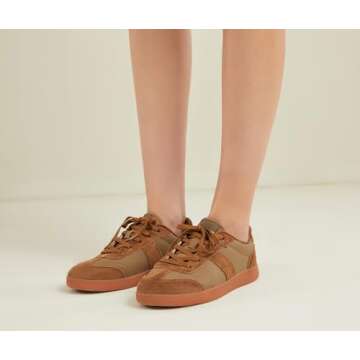 UBFEN Womens Fashion Sneakers Classic Retro Trainers Skate Shoes Casual Comfort Walking Footwear Tan Brown Size US 7.5