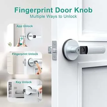 Fingerprint Door Lock, BIWIBON Smart Door Knob with App Control,100 Fingerprints Biometric Door Lock with Tuya App, Keyless Entry Door Lock, Electronic Door Knob for Bedroom Office Home-Silver