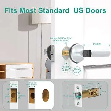 Fingerprint Door Lock, BIWIBON Smart Door Knob with App Control,100 Fingerprints Biometric Door Lock with Tuya App, Keyless Entry Door Lock, Electronic Door Knob for Bedroom Office Home-Silver