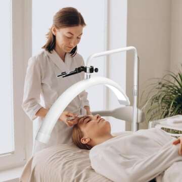 【Upgraded】 LED Half Moon Lamp-Super Bright-XL Size Lash Light for Eyelash Extensions, Tattoo Artists, Nail Tech, Esthetician - Cool, Warm Lamp with Adjustable Brightness & Height - with Phone Holder