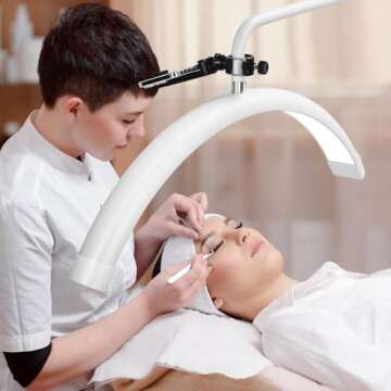 【Upgraded】 LED Half Moon Lamp-Super Bright-XL Size Lash Light for Eyelash Extensions, Tattoo Artists, Nail Tech, Esthetician - Cool, Warm Lamp with Adjustable Brightness & Height - with Phone Holder