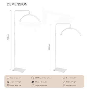 【Upgraded】 LED Half Moon Lamp-Super Bright-XL Size Lash Light for Eyelash Extensions, Tattoo Artists, Nail Tech, Esthetician - Cool, Warm Lamp with Adjustable Brightness & Height - with Phone Holder