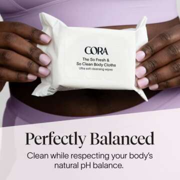Cora Body Cloths | Cleansing Wipes | Lavender Scent | All Over Refresh | Intimate Areas | Moisturizing and Hydrating | pH Balance | Soothing Aloe | Pouch | Packaging May Vary (60 Count)