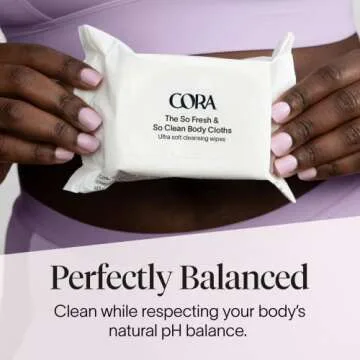 Cora Body Cloths | Cleansing Wipes | Lavender Scent | All Over Refresh | Intimate Areas | Moisturizing and Hydrating | pH Balance | Soothing Aloe | Pouch | Packaging May Vary (60 Count)