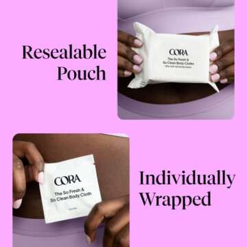 Cora Body Cloths | Cleansing Wipes | Lavender Scent | All Over Refresh | Intimate Areas | Moisturizing and Hydrating | pH Balance | Soothing Aloe | Pouch | Packaging May Vary (60 Count)
