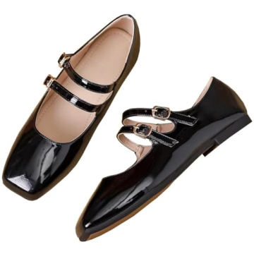 Stunner Women's Red Mary Jane Flats - Retro Square Toe Comfort Ballet Shoe