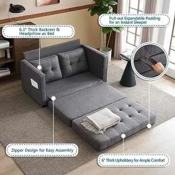 VINGLUpgraded Loveseat Sleeper, 53.5" W 83" L Convertible Sofa Bed Couch Futon Couches for Living Room, Twin Folding Couch Bed for Small Spaces, Foldable Floor Gaming Sofa Bed for Basement, Dark Grey