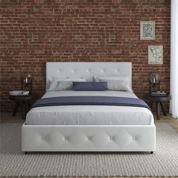 DHP Dakota Upholstered Platform Bed with Underbed Storage Drawers and Diamond Button Tufted Headboar...