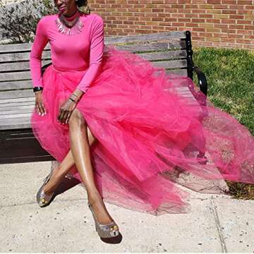 Lisong Women Fuchsia Maxi Tulle Floor Length Layered Skirt for Special Occasions