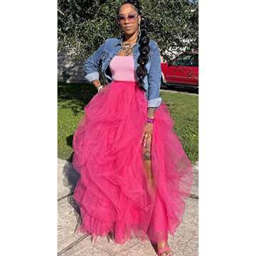 Lisong Women Fuchsia Maxi Tulle Skirt for Special Occasions
