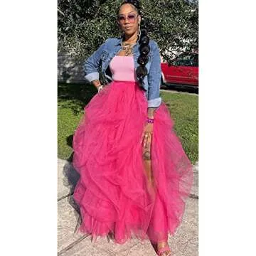 Lisong Women Fuchsia Maxi Tulle Skirt for Special Occasions