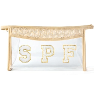 Belanttega Boho Patch Cosmetic Bag - Valentine's Day Gifts SPF Chenille Varsity Letter Toiletry Bag ...