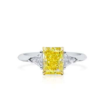 ASTTERIA GIA Certified 2.01 Carat Radiant Fancy Vivid Yellow Color Diamond Set In 18k White Gold Ring (FANCY VIVID YELLOW-SI1) Adjustable and Resizable